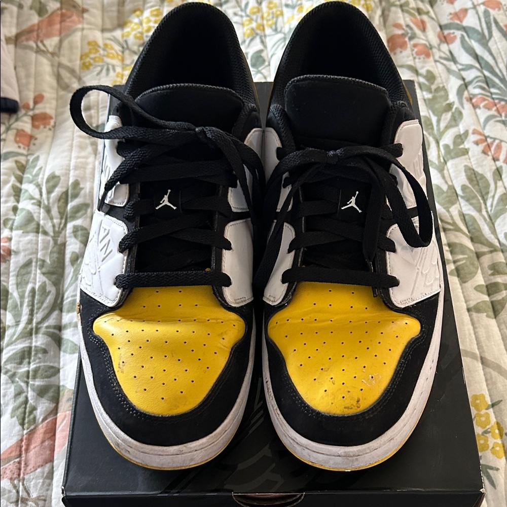Black and Yellow Jordan NU Retro Sneakers with White